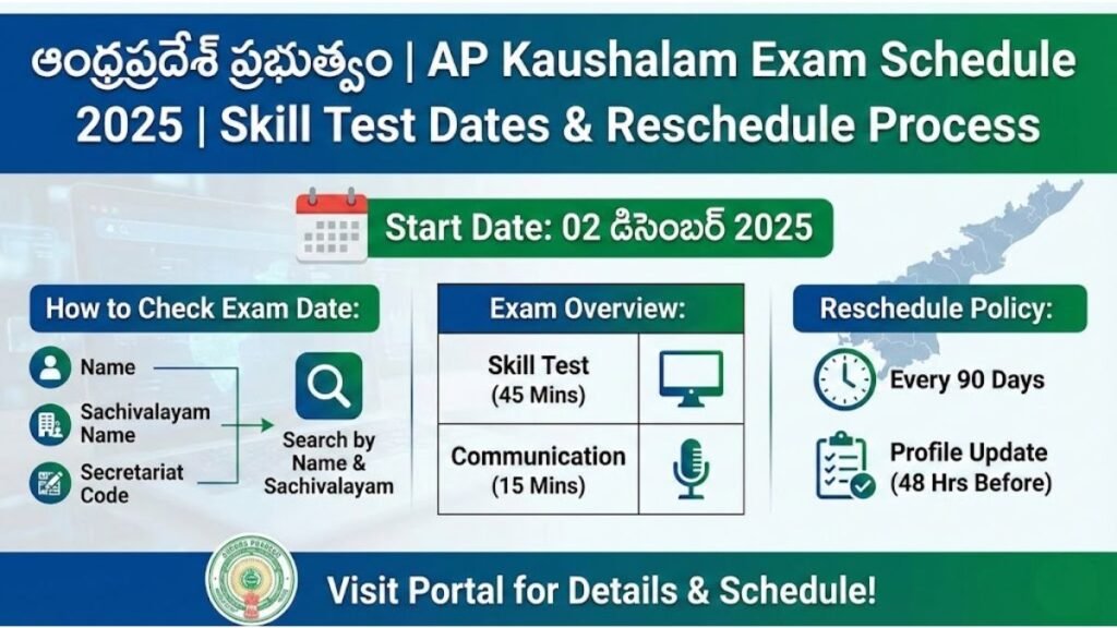 AP Kaushalam Exam Schedule 2025 విడుదల | మీ ఎగ్జామ్ డేట్ మరియు రీ-షెడ్యూల్ ప్రాసెస్ పూర్తి వివరాలు AP Kaushalam Exam Schedule 2025